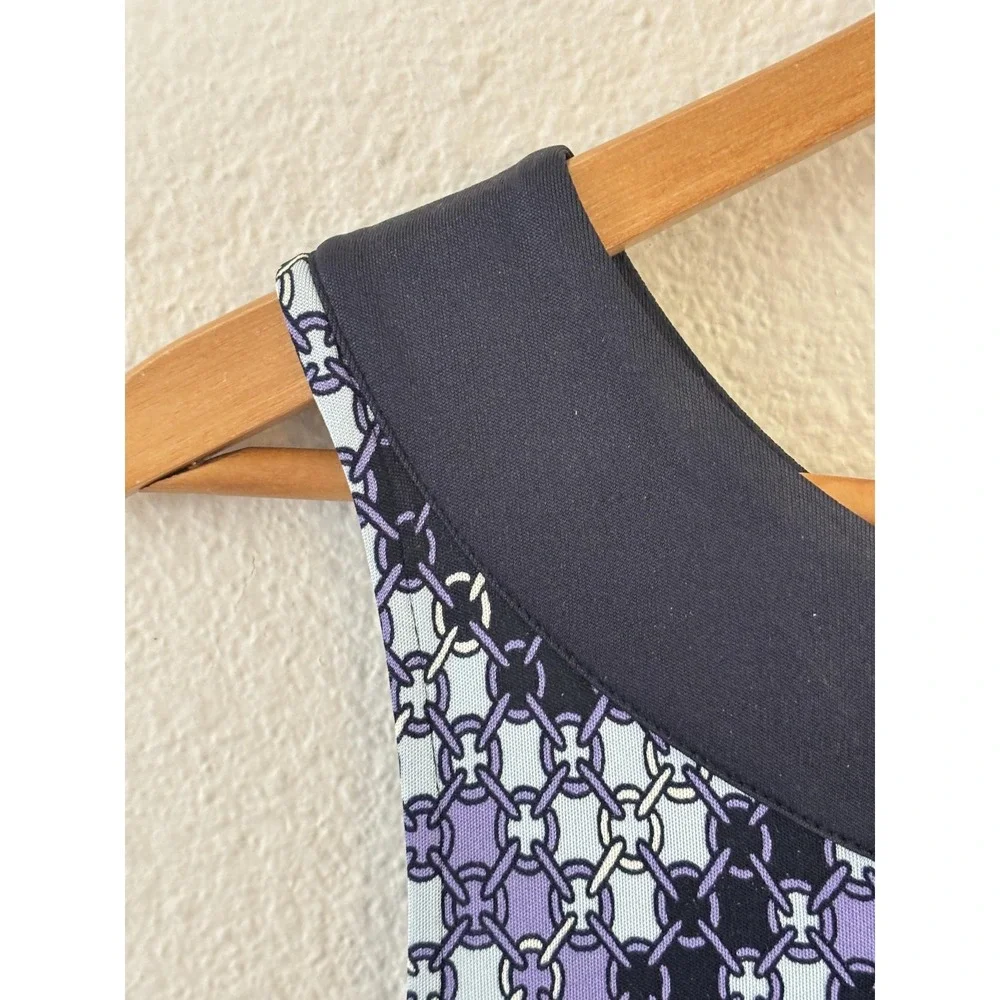 Tory Burch Silk Dress Womens M Black Purple Geometric Logo Quiet‎ Luxury